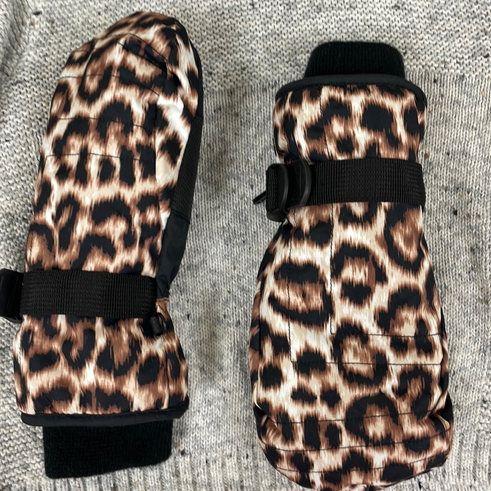 SOS 4505 ski leopard print mitten gloves